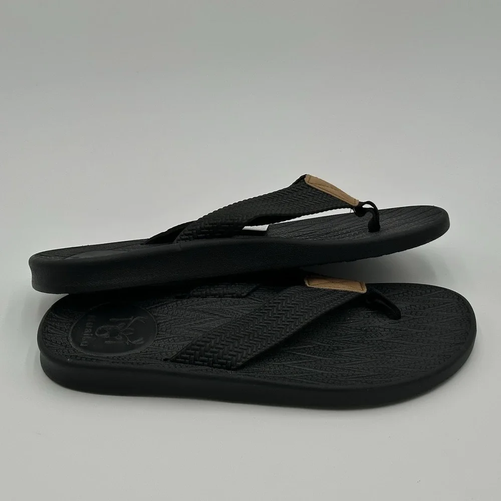 KuaiLu Yoga Mat Leather Flip Flops Thong Sandals with Arch Support Men's 9 Black